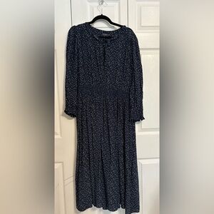 Vineyard Vines Scattered Dot Navy Silk Blend Midi Dress XL